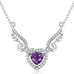 🍁 Hollow Purple Heart Wings Lovely Pendant Necklace for Women, EVGG1052